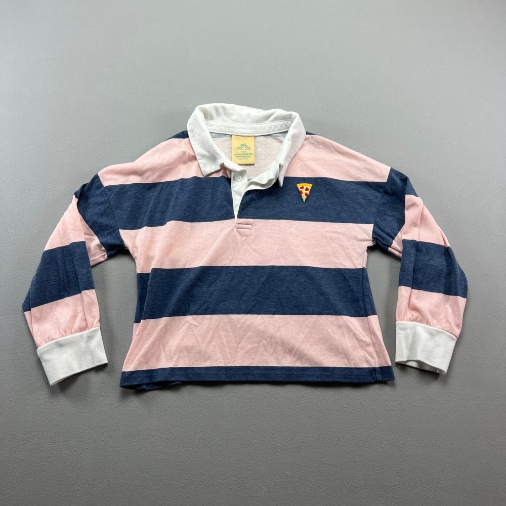 Thereabouts Rugby Shirt Kids Small Pink Blue Cotton Long Sleeve Spread Collar